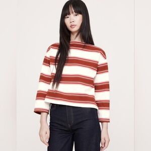 Banana Republic- Heavyweight Relaxed Boat Neck Top Red Stripe Sz Small Flaw